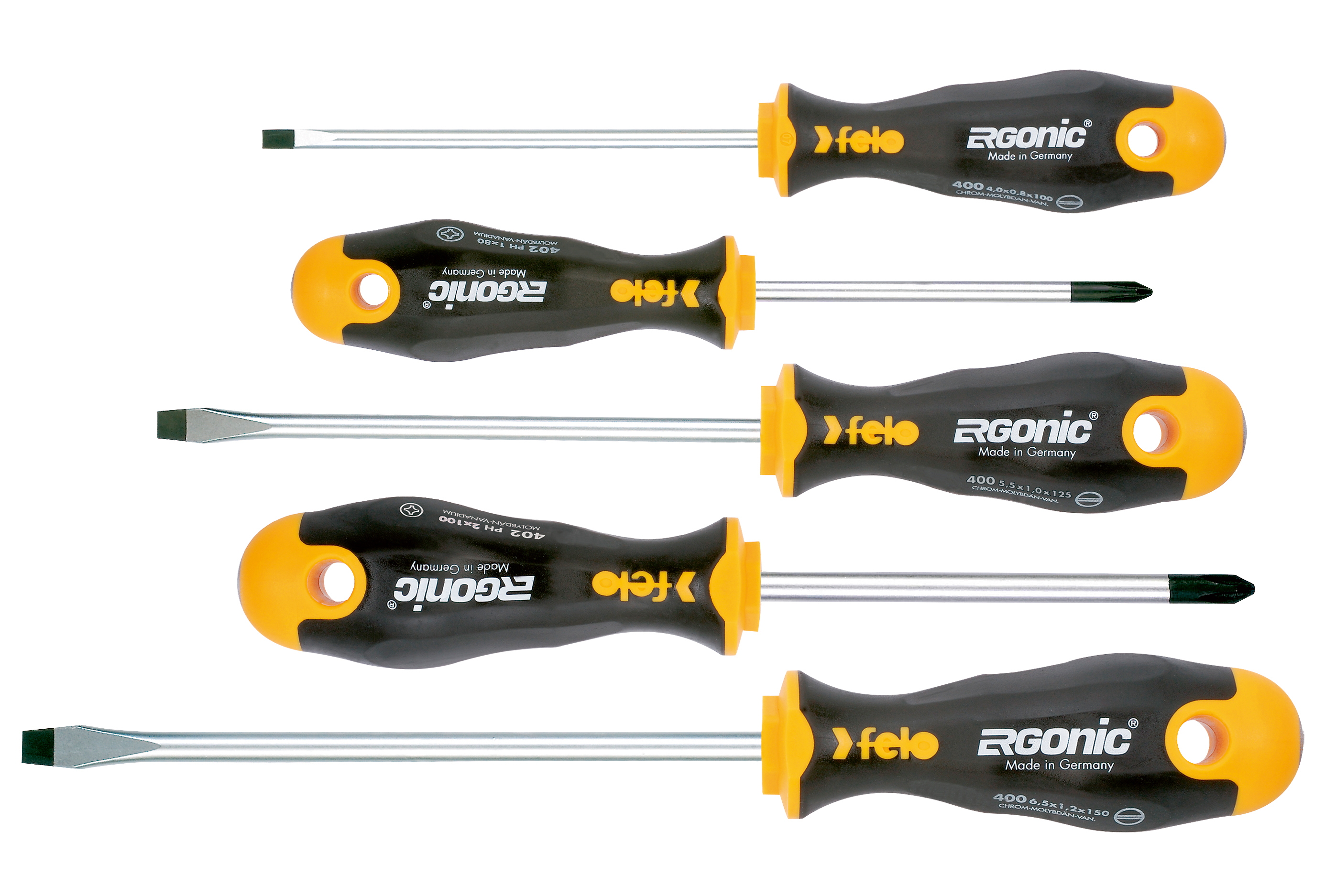 Jogo de Chaves de Fenda e Phillips FELO ERGONIC 5 peças - Made in Germany