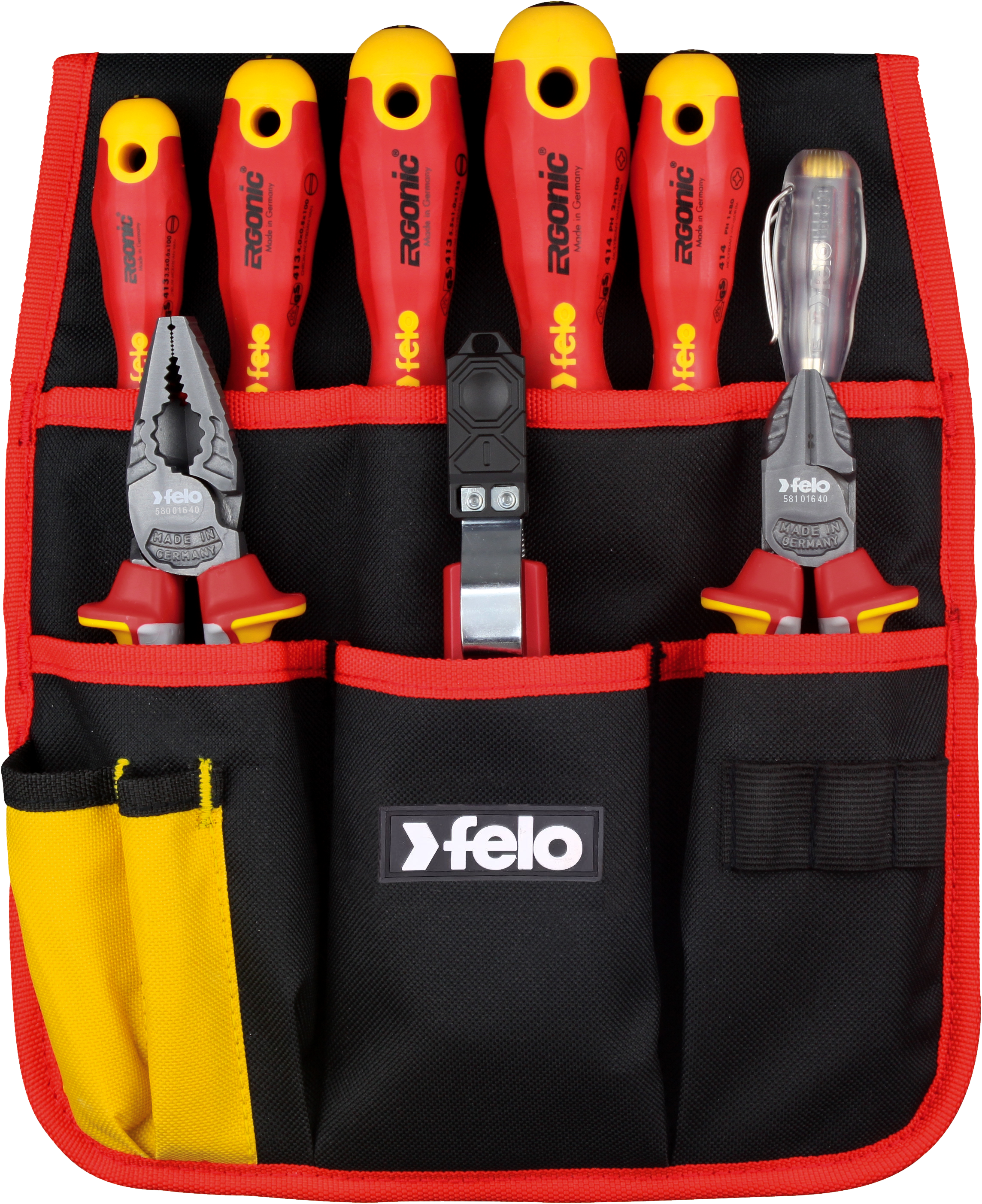 Jogo de Ferramentas Isoladas FELO ERGONIC VDE 9 peças com Bolsa para Cinturão - Made in Germany